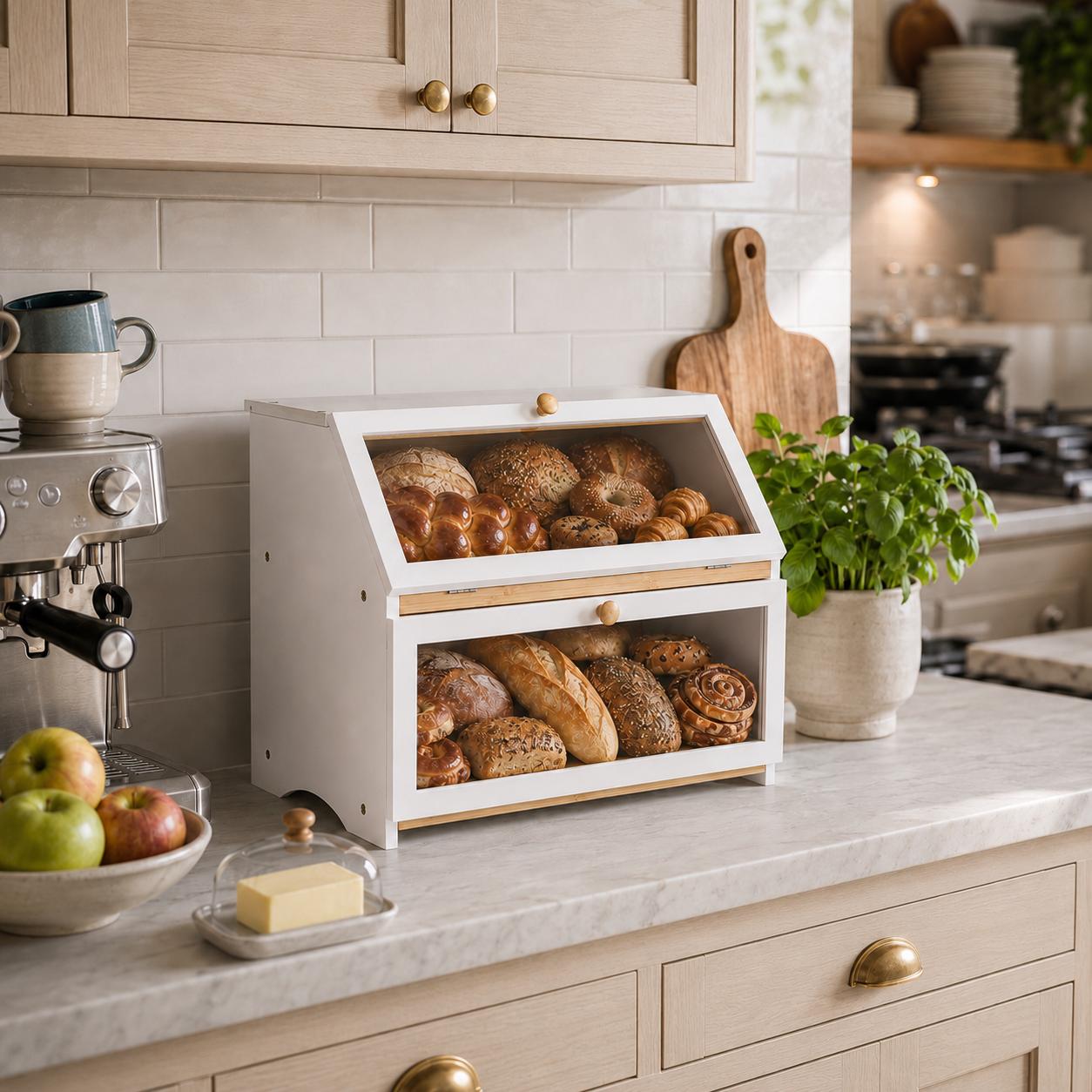 HOMEKOKO Double Layer Bread Bo - Kitchen Baking Tray Organizer ulasan dan harga