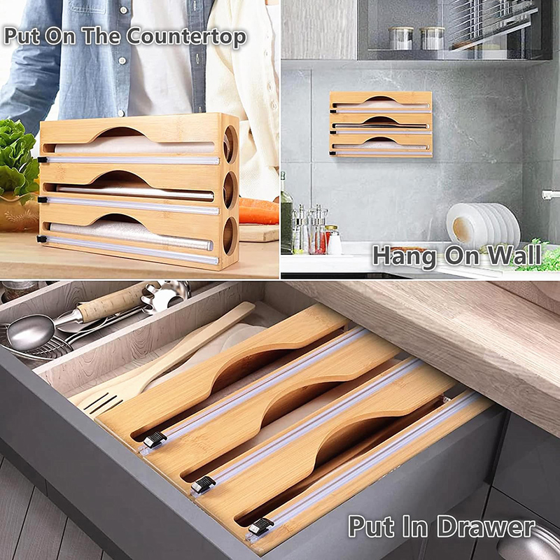 3 In 1 Bamboo Foil Cling Film  - Kitchen Baking Tray Organizer ulasan dan harga